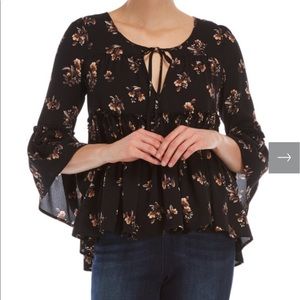 Olivaceous Floral Bell Sleeved Top Small NWOT